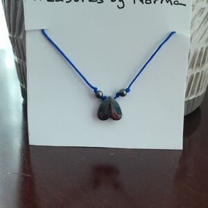 Natural Stone Heart Pendant Bracelet with Blue Cord